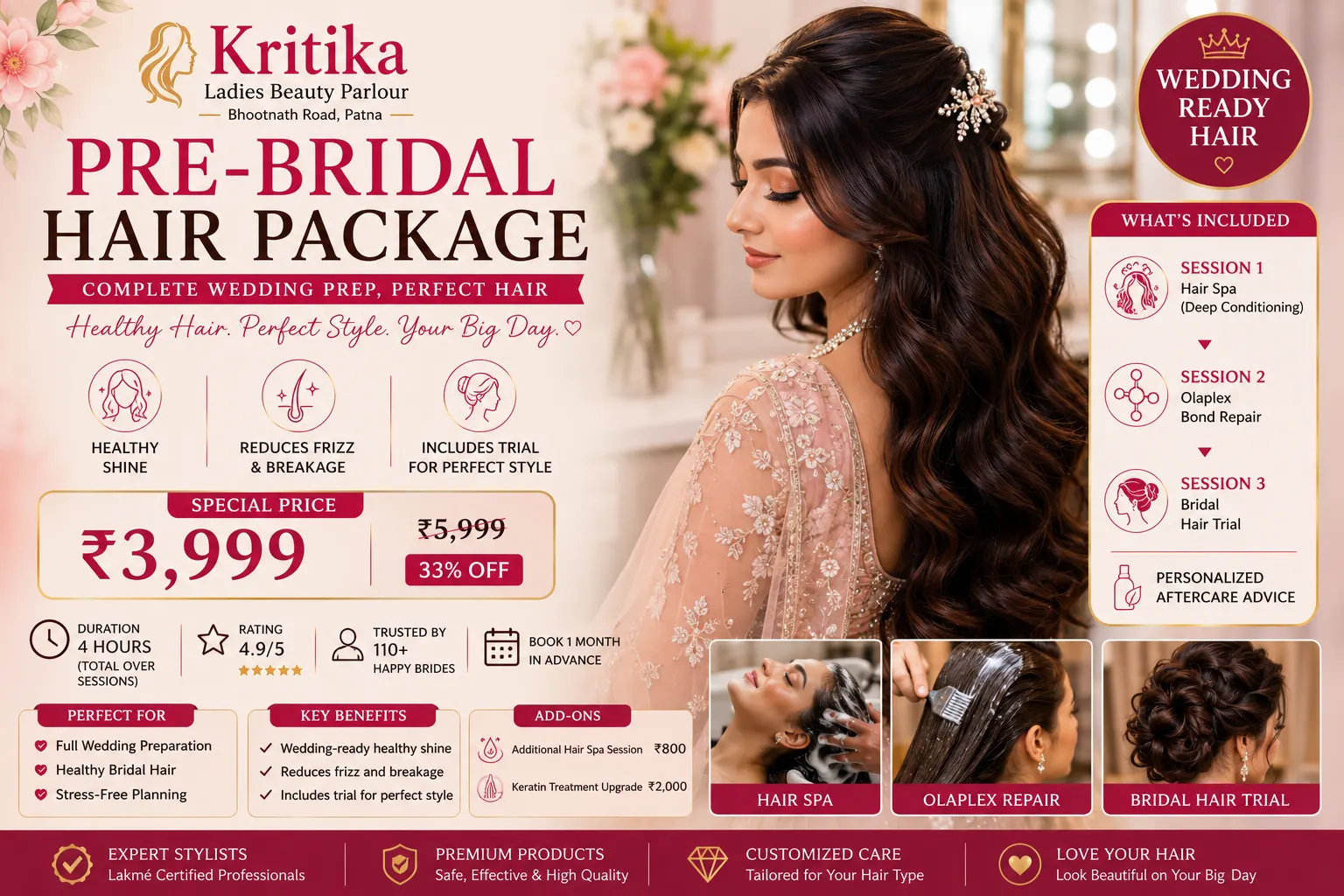 Pre-Bridal Hair Package | Complete Wedding Prep Patna at Kritika Ladies Parlour Patna